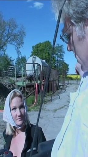 Sexy slave humiliating, chaining kneeling in the farm