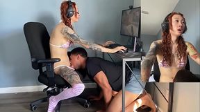 Boyfriend Andre Stone Distracts Asian Trans Girlfriend With Blowjob While She Games