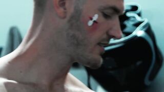 Boxer Christian Wilde drills jock Troy Accola in gym locker room