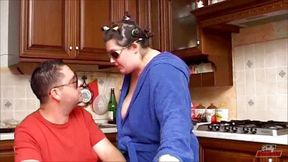 Fat guys fuck each other in the kitchen while others rest