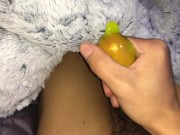 Whacking off with a condom - Banana dick