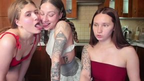 We kiss deeply while our older stepsister is jealous and fingering her pussy
