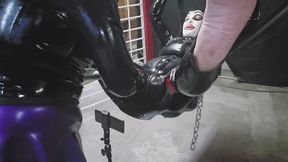Mistress fucks with her sexy submissive with a long thick cucumber!!