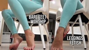 Bare feet worship in leggings - live stream