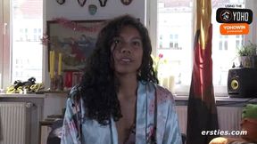 Brunette with petite breasts with masturbation