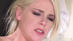 Blonde eats out a brunette that later gets fucked by two studs