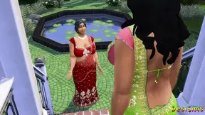 Indian Saree Aunty Lakshmi got invited to a house by her friend and fucked  - WickedWhims