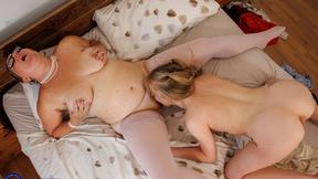 Buxxom American step mom Ashley Ace cleans out her British stepdaughter Blonde Gabie's wet snatch