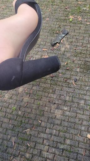 Outide Jacking off My Cock in Nylons and Heels