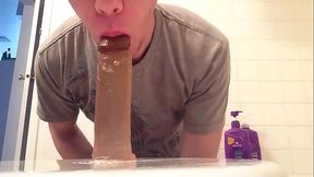 Amateur Blonde guy sloppy dildo deepthroat -On now Link in profile!