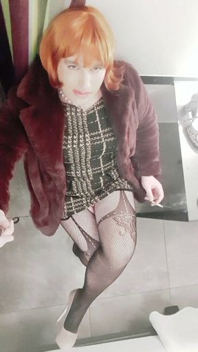 Crossdresser smoking in high heels