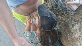 public beach blowjob and cumshot on exposed tits