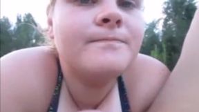 Cum dumpster wife sucks fat cock outdoors camping doing pussy to mouth swallowing thick load