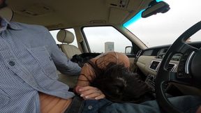 Our 1st car video - queen Mona sucks the candy man's cock in a car by a main road & makes him cum!