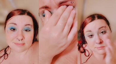 Heavy makeup and pierced tits after a long shower solo