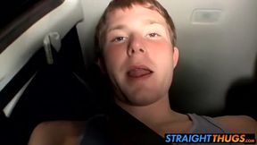 Straight thug Billy wanks in his car while driving at night