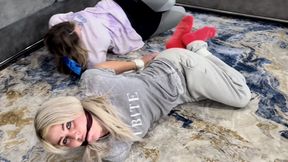 Hogtied Races Sisters Edition HD-Kody Evans races London Evans while hogtied in bondage rope and gag