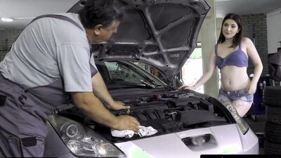 Mia Evans gets fucked inside the garage by her mechanic