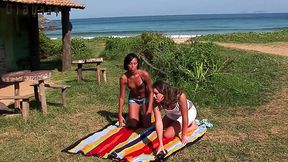 Sunny day outdoor threesome with big anal action