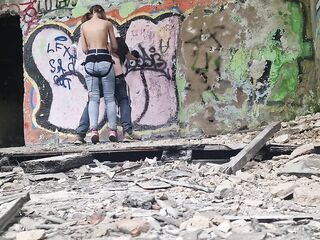 Bitch goddess beauty outdoor without leniency banged ding-cock her slave dude in the ass in the forest dangerous public in abandoned building