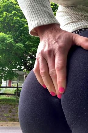 Slutty crossdresser tight yoga pants public street