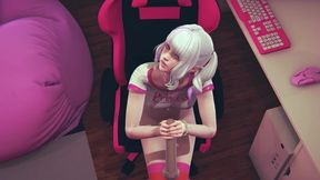 Gamer girl touching real cock for the first time
