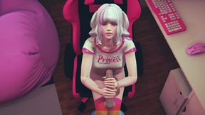 Gamer girl touching real cock for the first time