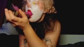 Ruining my clown makeup with drooly blowjob