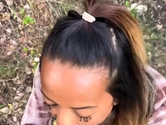 Amateur with Glasses Outdoor Blowjob Facial