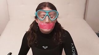 Trans Female likes long Breathplay and Restrain Bondage Games in Wetsuit and Snorkel Mask until Climax