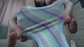 My Stepmom shows me his favorite panties then does camel toe pussy in them and masturbates with a vibrator until orgasm