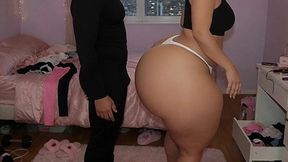 Big Ass Latina in Tight White Leggings Gets Pressed From Behind