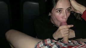 Teen babe loves to swallow cum after sloppy blowjob in public place
