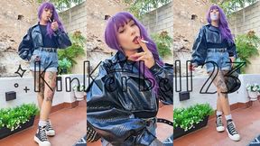 Chainsmoking crush outdoors wearing shiny jacket and converse - kinkerbell23