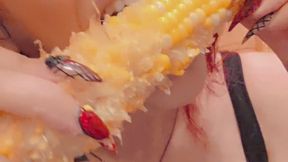 Hot Goth Babe Eats Corn. Crunch & Chew ASMR