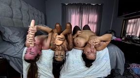 Three interracial upside down sluts deepthroat fucking their throats with dildos