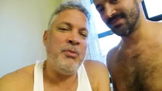 Latin bear gets his honey hole stuffed bareback in a wild threesome