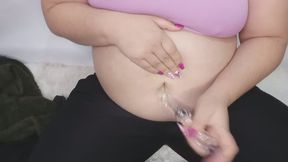 I suck my dildo and then put it in my belly button Wet