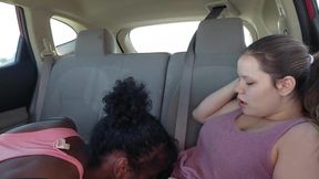 Thick Milf and Ebony Trans Girl Sneak Hot Car Sex in Public