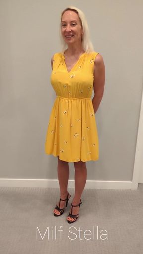 Stella in a Yellow Sun Dress with Black Heels