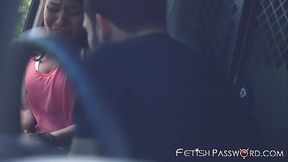 Asian hitchhiker Mena Mason rammed after van throat fuck