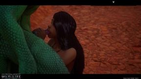 Teen girl gets pleasure from two lizards in wild jungle setting