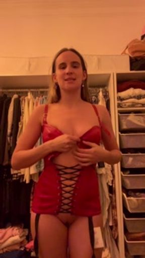 Cute Brunette OF Babe @gigimaxofficial Toilet Vintage Kinky Red Leather Dress Uncensored Haul Vlog