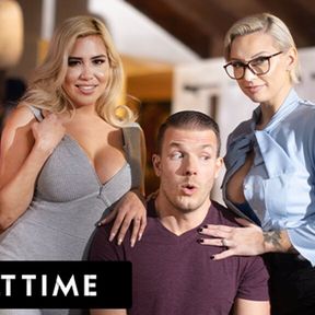 ADULT TIME - Lucky Guy Serves Up Cock In WILD THREESOME WITH STEPMOMS Kenzie Taylor And Caitlin Bell