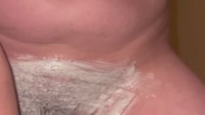 Shaving pussy and masturbating with shower