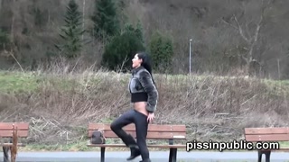 Cute girls expose peeing pussies and take a leak near the forest