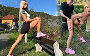Leggy Flexible Blonde Zlata Shine Dicked Outdoors by Charlie Dean During Her Morning Jog