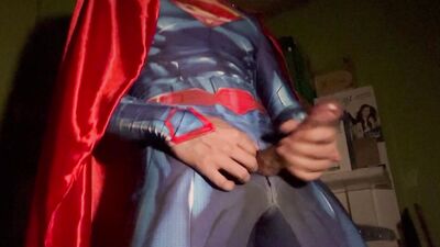 Superman jerk off and cumshot.