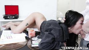 ”Tattooed Asian Paisley Page throat screwed before hard fucking”