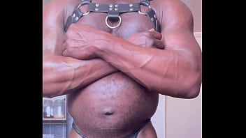 Sexy Leather Harness Hot Flex Show and Bate Cum